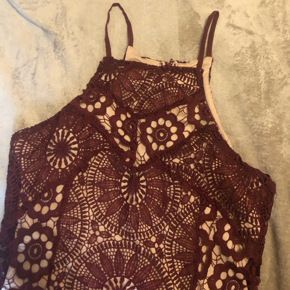 Francesca’s maroon dress with nude slip large